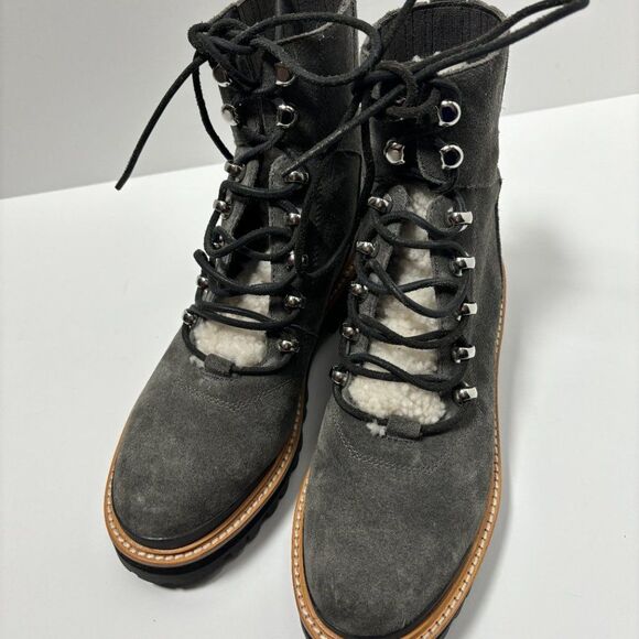 Marc Fisher Izzie Genuine Shearling Lace Up Boot Gray Suede Size 6 - Picture 2 of 9